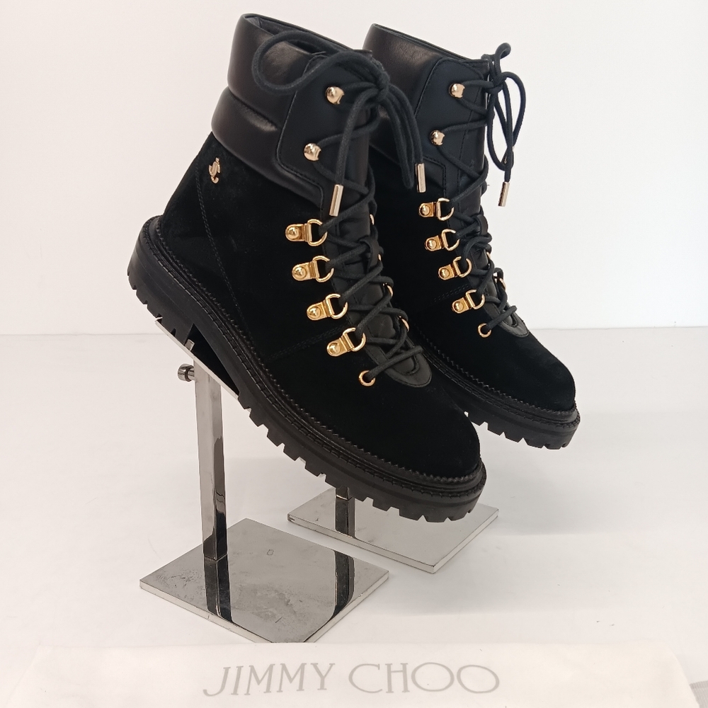 Jimmy Choo Women's Melia Leather Trimmed Black Suede Combat Boots - EU36.5/US6.5